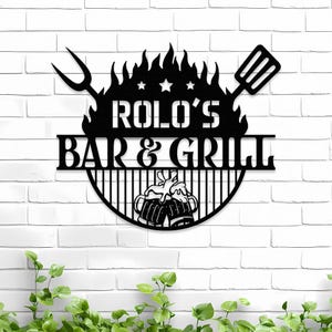 Custom Beer Bar and Grill Metal Wall Art, Personalized Backyard BBQ Name Sign Home Decor Barbecue Decoration Patio Housewarming, Dad Gifts