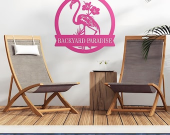 Custom Flamingo Metal Wall Art, Personalized Name Sign for Garden or Deck, Flamingo Bird Decor, Housewarming Gift, Pool or Lounge Accent