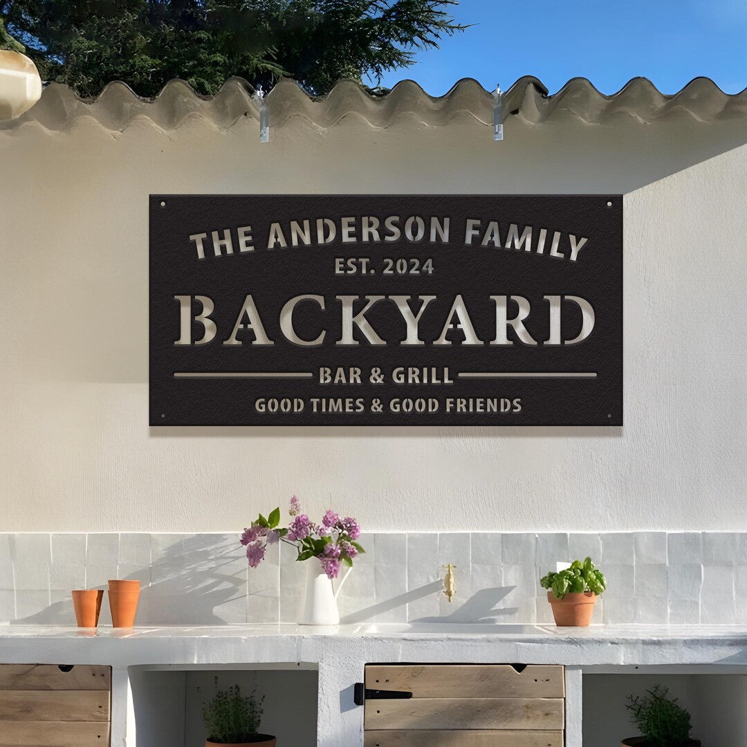 Personalized LED Light Backyard Sign Custom Bar & Grill Sign Metal Sign ...
