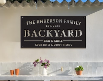 Personalized LED Light Backyard Sign Custom Bar & Grill Sign Metal Sign Bar Signs Home Decor, Custom BBQ Signs, Outdoor Kitchen Metal Signs