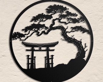 Japanese Metal Art, Torii Gate Metal Wall Sign, Tori Gate Metal Sign, Bonsai Tree Wall Decor, Japanese Wall Art, Japanese Wall Decor