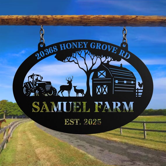 鹿の模様が入ったパーソナライズされた金属製牧場看板、カスタム