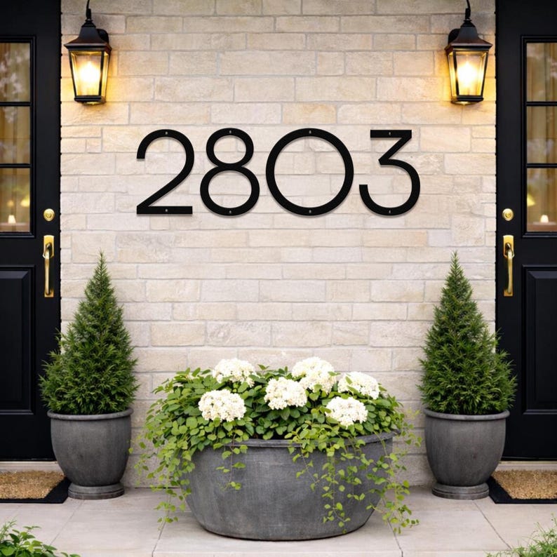 Modern Metal House Numbers Sign, Large Deco Font Address Numbers ...