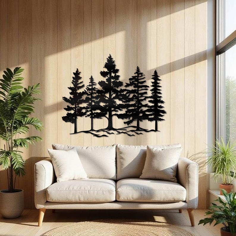 Pine Tree Metal Wall Art, Rustic Decor, Mountain Cabin Wall Accent ...
