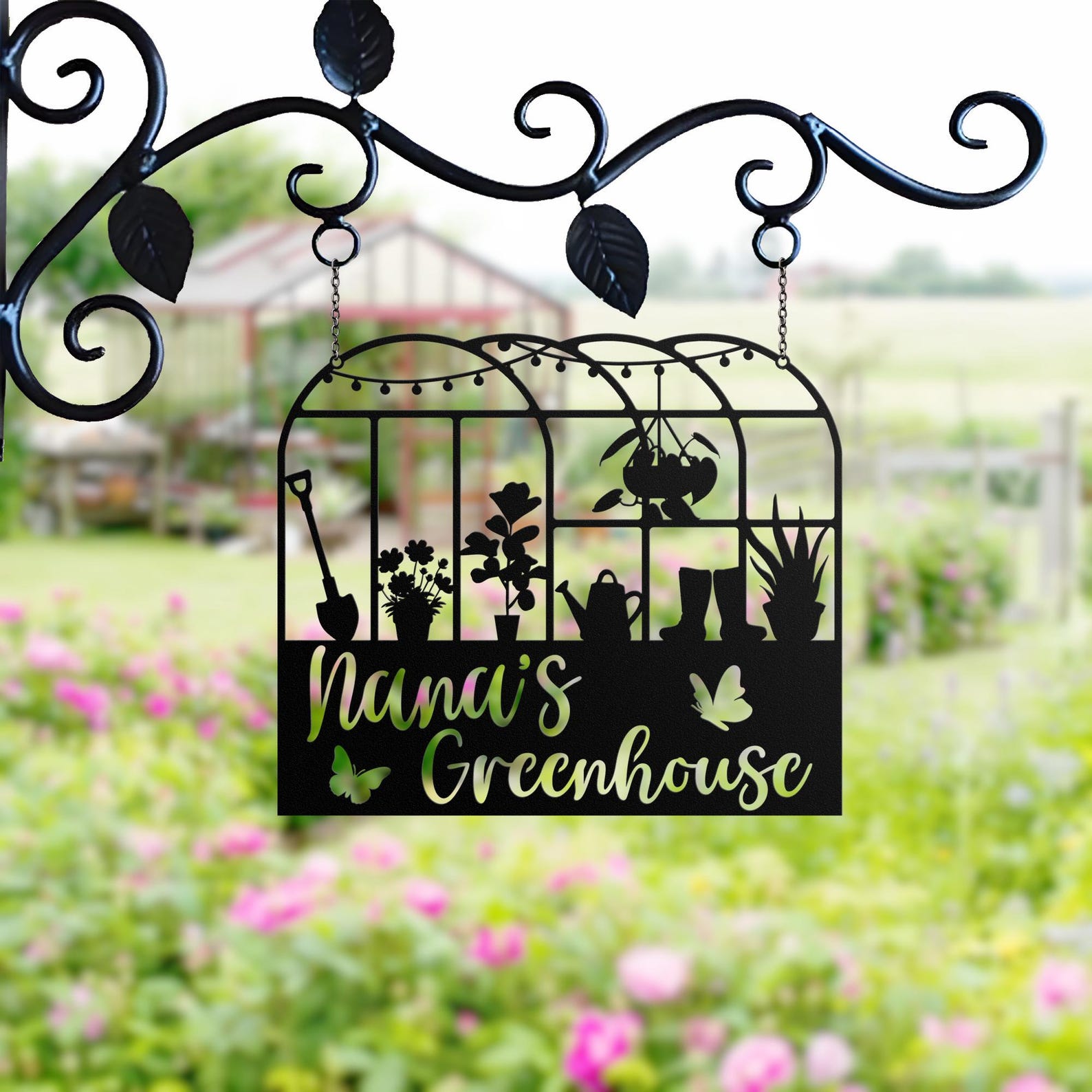 Custom Metal Greenhouse Sign, Personalized Hanging Garden Sign ...