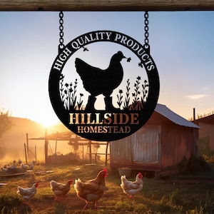 Benutzerdefinierte Hühner Bauernhof Metallschild, Hen House Coop Zeichen, Farm Coop Zeichen, personalisierte Hen Name Zeichen, Hühner Coop Wandkunst, Eier auf dem Bauernhof Hausschild