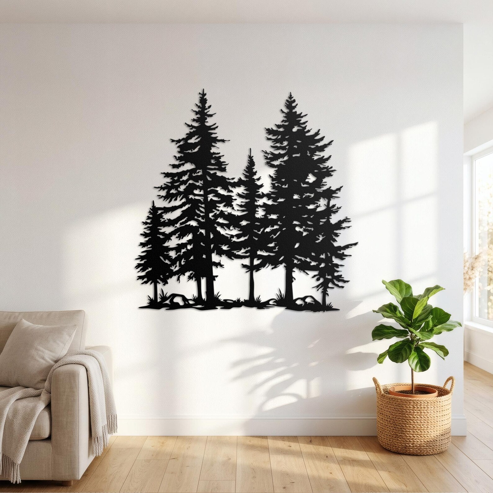 Large Pine Tree Metal Wall Decor, Rustic Nature Wall Art, Forest Cabin ...