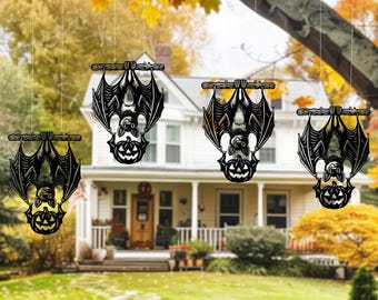 Halloween Bat Metal Sign, Sets of Bats Hang Upside Down Sign, Indoor Outdoor Decor, Front Porch Decor, Bat Ornament, Unique Gift