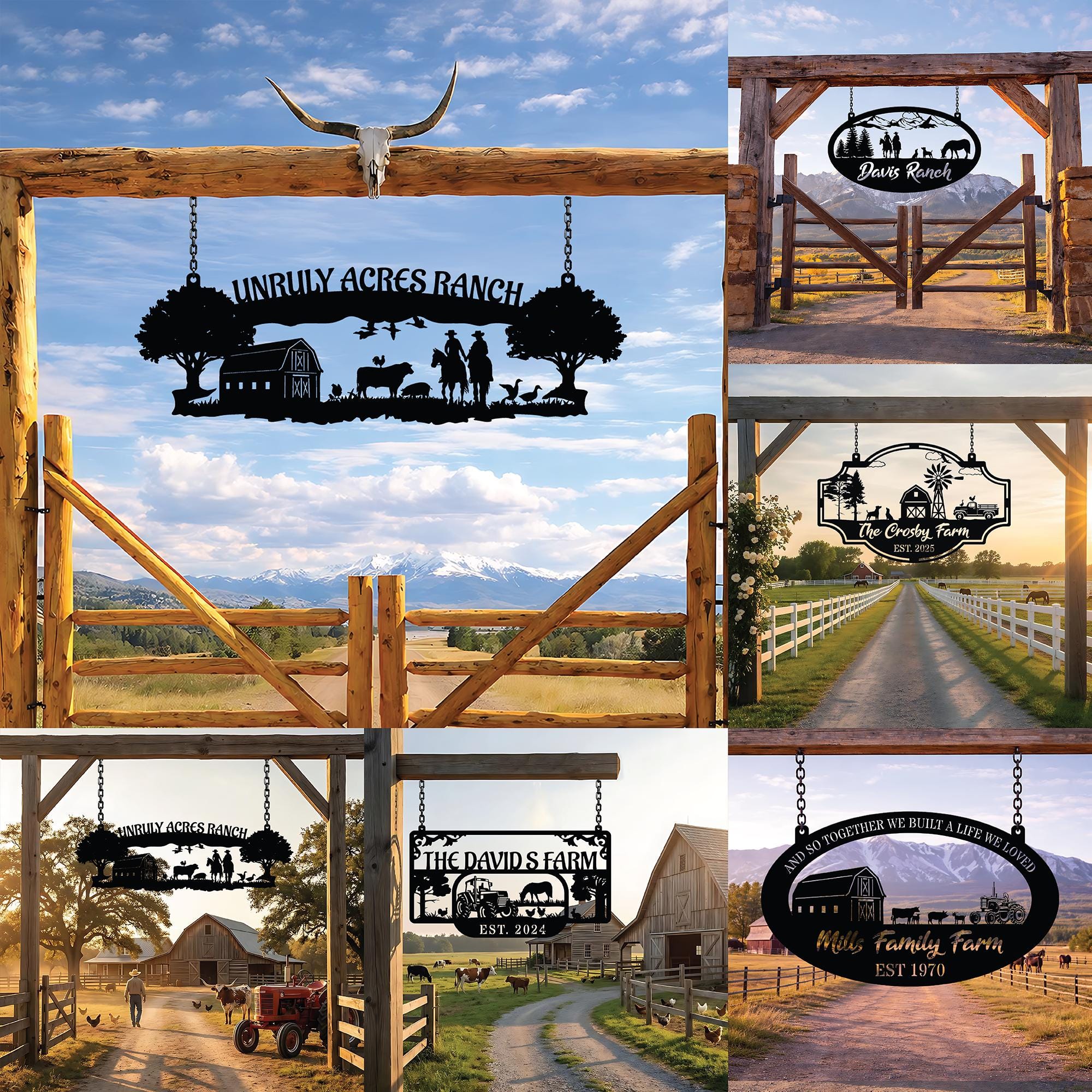Farmhouse Metal Farm Sign, Personalized Ranch Gate Sign, Rustic Farm ...