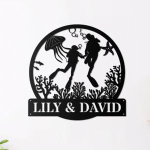 Custom Couple Scuba Diving Metal Sign Art, Personalized Scuba Diving Sport Metal Sign, Water Sport Wall Hanging, House Lake Sign Decor