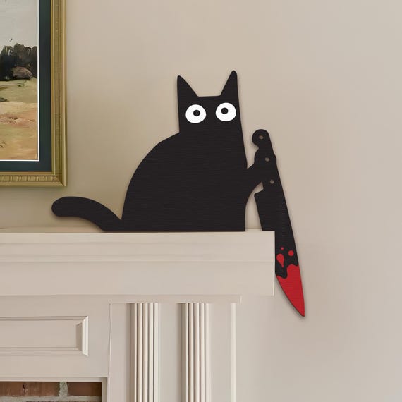 BLACK CAT　壁飾り棚 Black Cat Wooden Shelf Moon Phase Floating Shelf Chakra Crystal