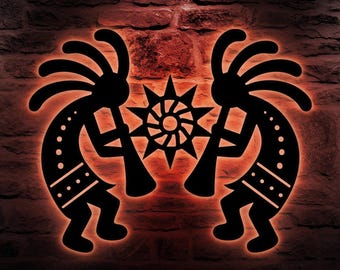 Couple Kokopelli LED Metal Wall Art, Southwestern Sun Decor