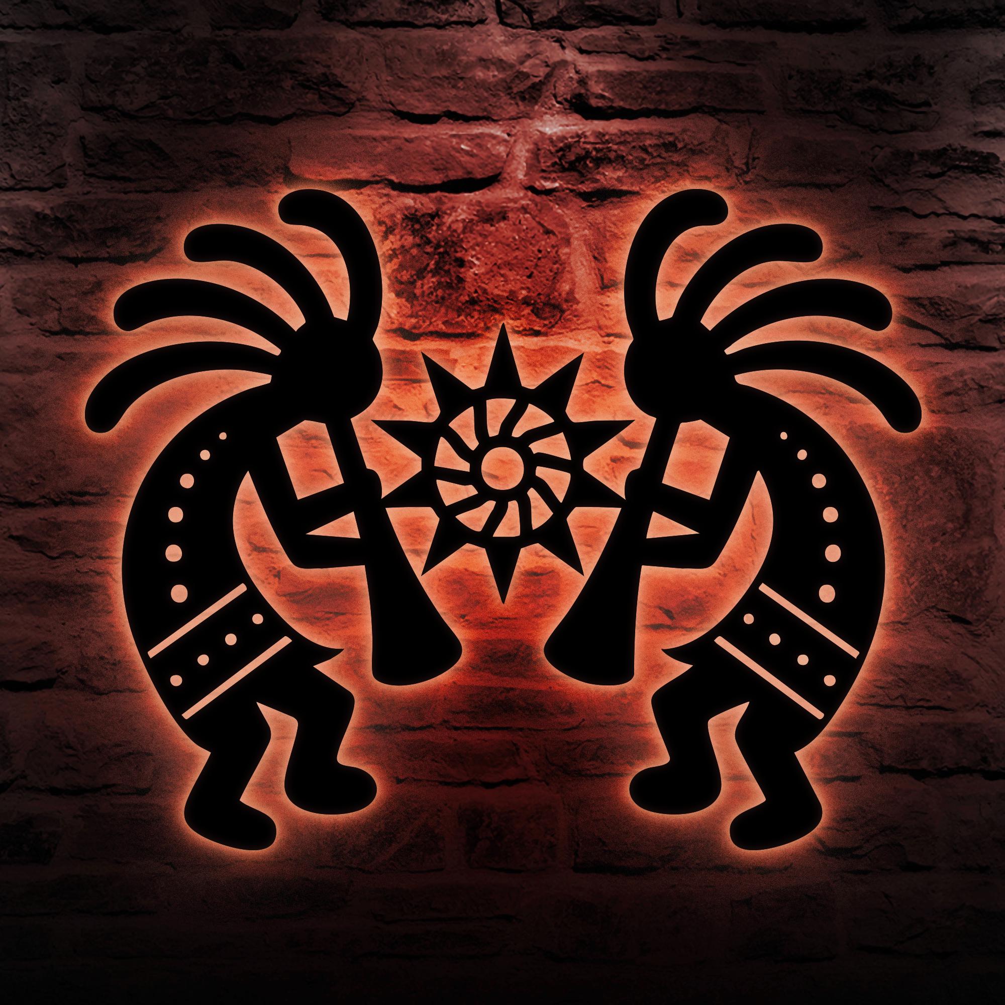 Couple Kokopelli LED Metal Wall Art, Southwestern Sun Decor