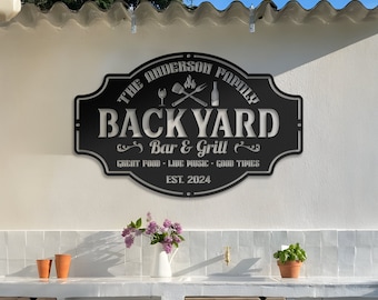 Letrero LED personalizado para patio, letrero de metal para bar y parrilla, letreros de bar, decoración del hogar, letreros de barbacoa personalizados, letreros de metal para cocina al aire libre.