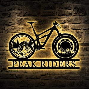 Custom Cyclist Mountain Bike Metal Wall Art LED Light, Personalized Bicycle MTB Name Sign, Biker Home Decoration, Bike Rider Gift