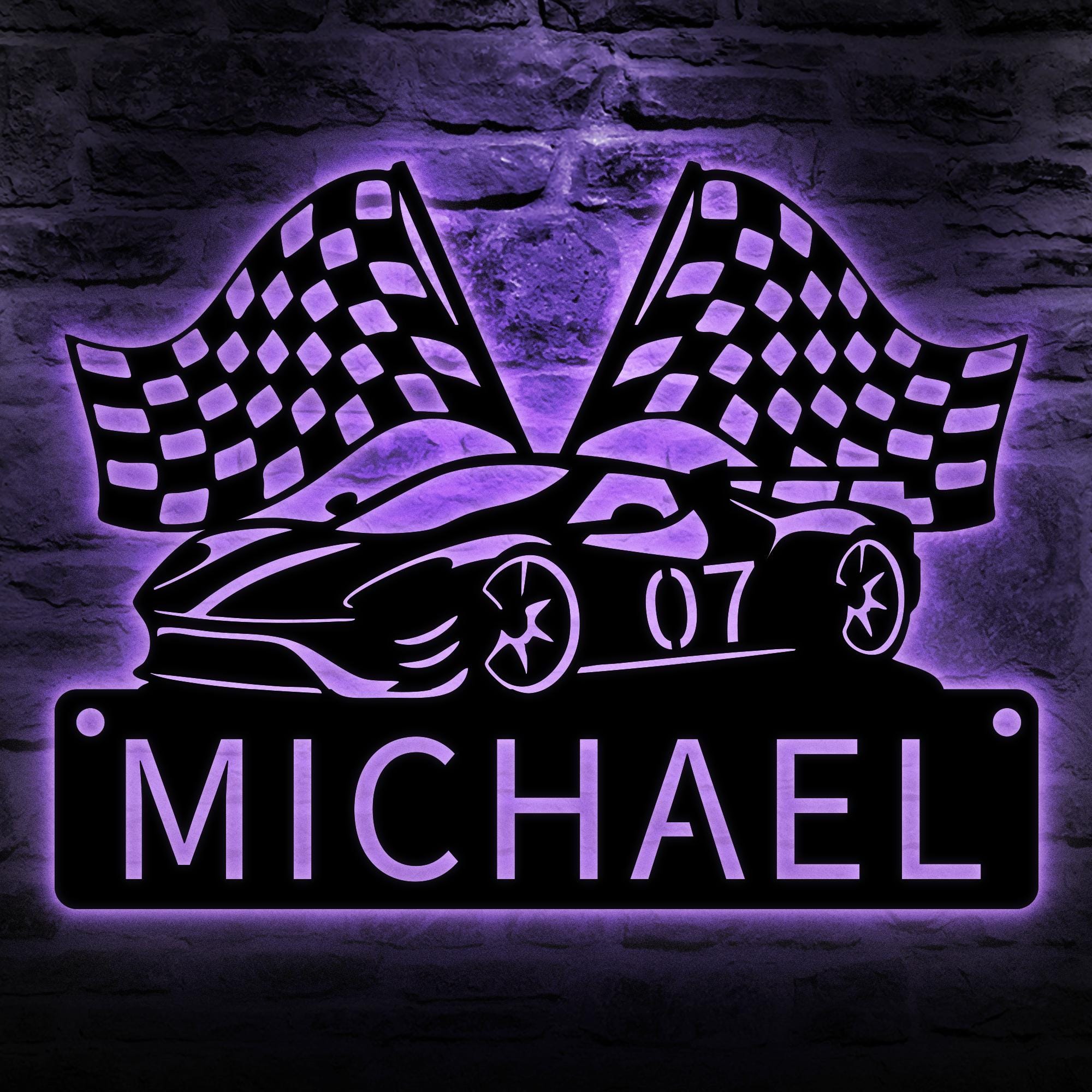 Custom Racing Wall Signs Light Custom Racing Car Metal Sign With LED Lights, Race Car Sign, Sports ...