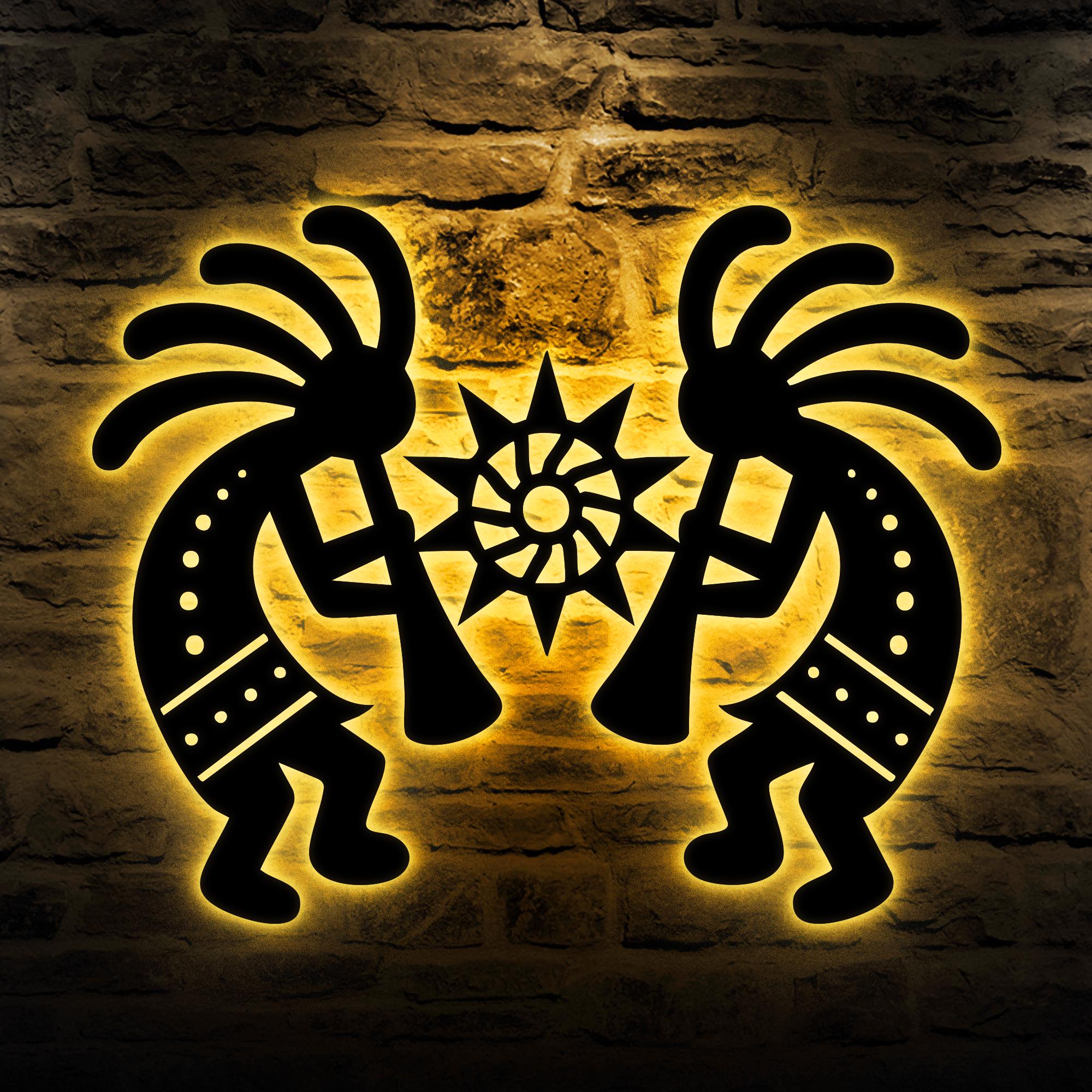 Couple Kokopelli LED Metal Wall Art, Southwestern Sun Decor