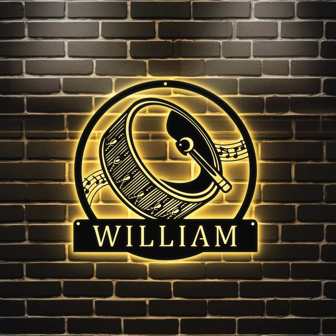 Drummer Sign Custom Drum Musical Instrument Metal Wall Art LED Light Personalized ...
