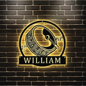 Custom Drum Musical Instrument Metal Wall Art LED Light Personalized Drummer Name Sign Home Decor Music Room Decoration Birthday Christmas
