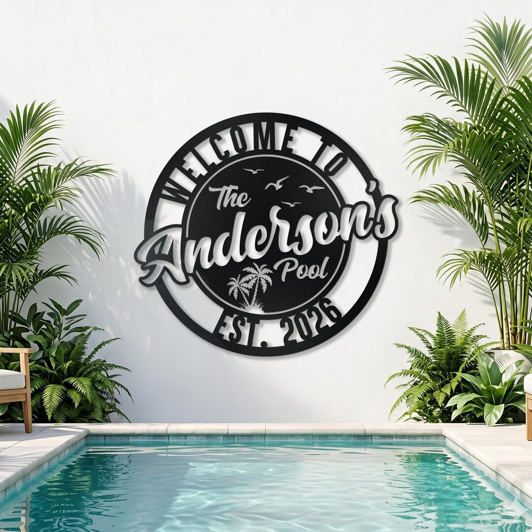 Family Swimming Pool Decor, Personalized Pool Oasis Metal Sign, Tiki ...
