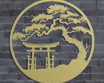 Japanese Metal Art, Torii Gate Metal Wall Sign, Tori Gate Metal Sign, Bonsai Tree Wall Decor, Japanese Wall Art, Japanese Wall Decor