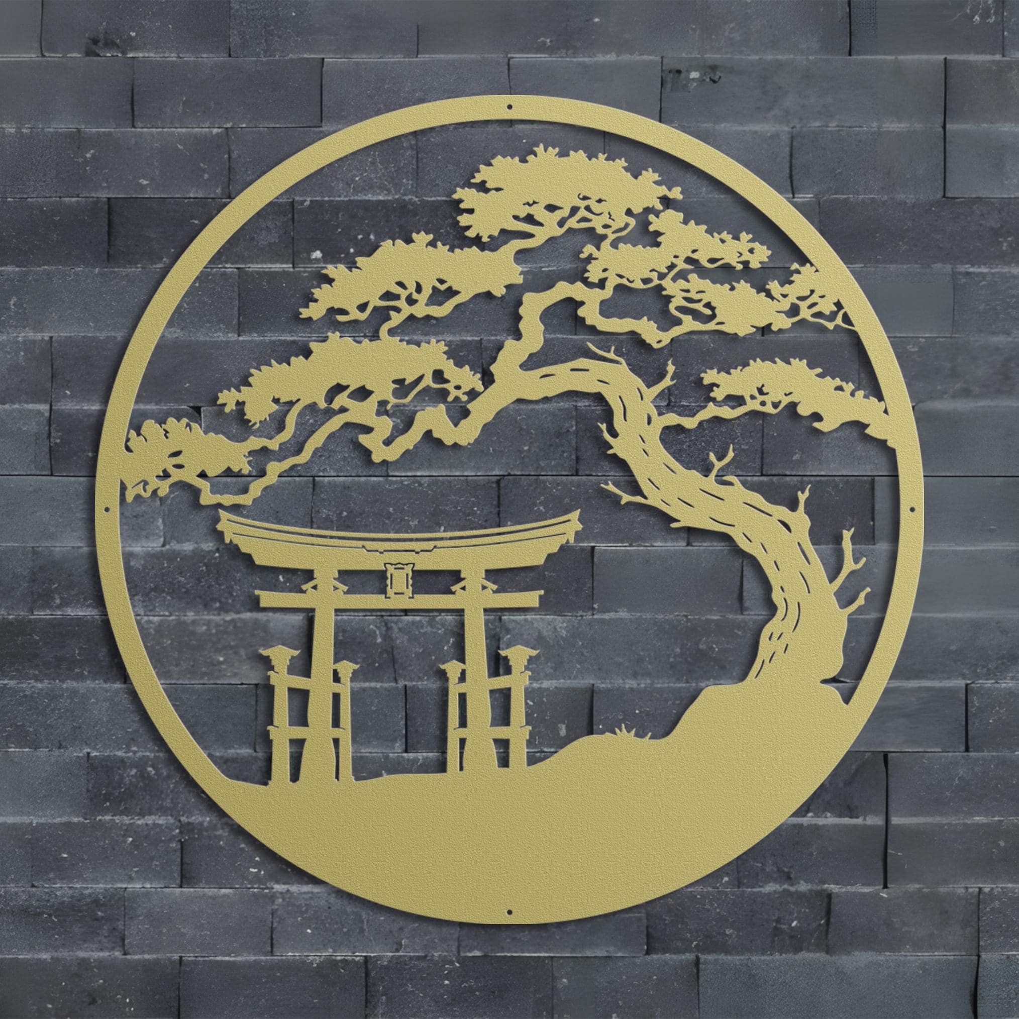 日本の金属アート、鳥居の金属壁看板、鳥居の金属看板、盆栽の壁飾り 
