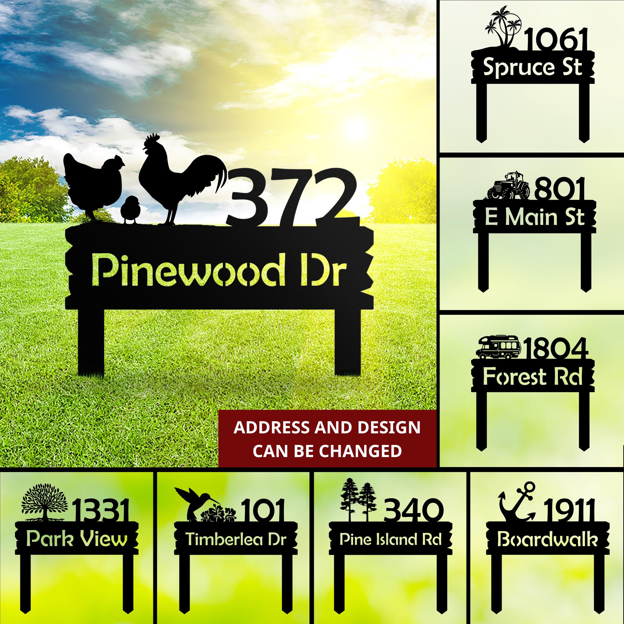 Custom Metal Address Yard Sign With House Number, Personalized Lawn ...