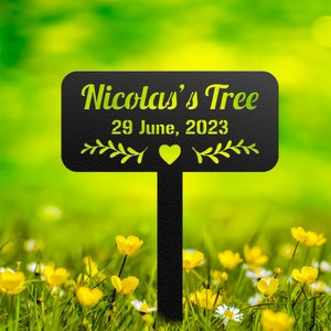 Custom Memorial Tree Sign With Stake, Tree Decor, Tree Metal Garden Marker, Tree Garden Sign, Tree Plaque Marker, Metal Name Plate