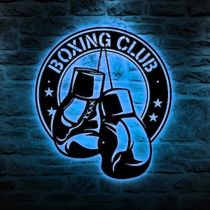 Custom Boxing Gloves Metal Sign with LED Light, Personalized Boxer Name Sign, Gym Room Decor, Man Cave Sign, Boxing Lover Gift, Gift for him