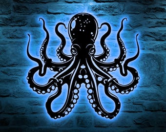 Ocean Monster Metallschild - Kraken Octopus - Metallwandkunst für nautisches Badezimmer, gotisches Schlafzimmer, Kamin oder Küstenhaus-Dekor