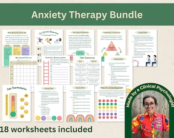 Anxiety Worksheets, Anxiety Relief, CBT worksheets, Child Anxiety, Therapy Bundle, Anxiety Journal