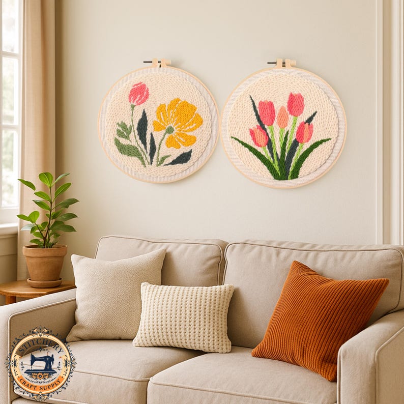 Tulip Punch Needle Kit for Beginners, DIY Floral Hoop Art With Yarn ...