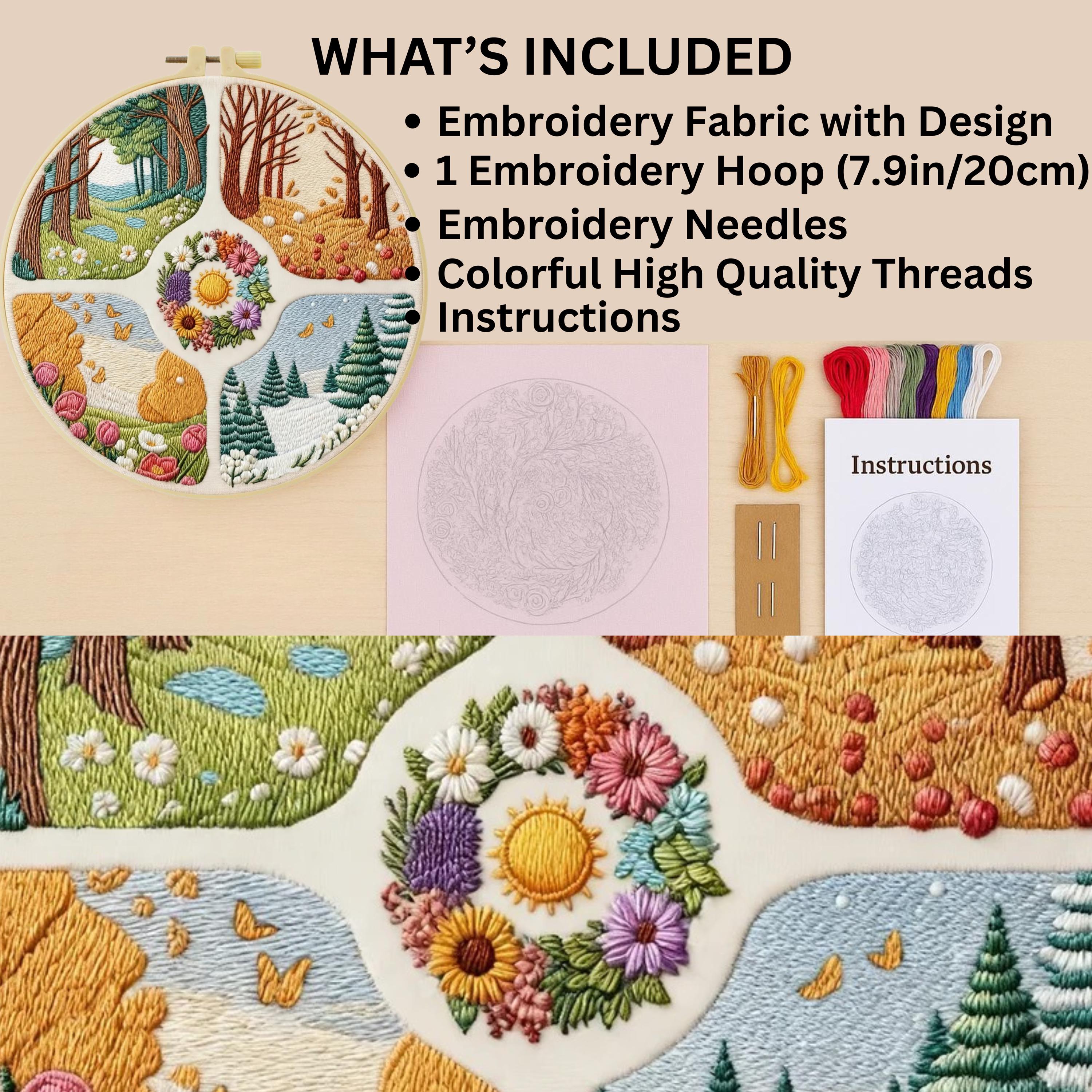 Four Seasons Embroidery Sampler Kit, Nature Landscape Hoop Art ...