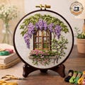 Wisteria Window Embroidery Kit \u2013 Romantic Floral Window Blooms Needlepoint DIY Craft Gift