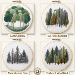 woodland nature landscape embroidery kits with tall pine trees embroidery kit for beginners
