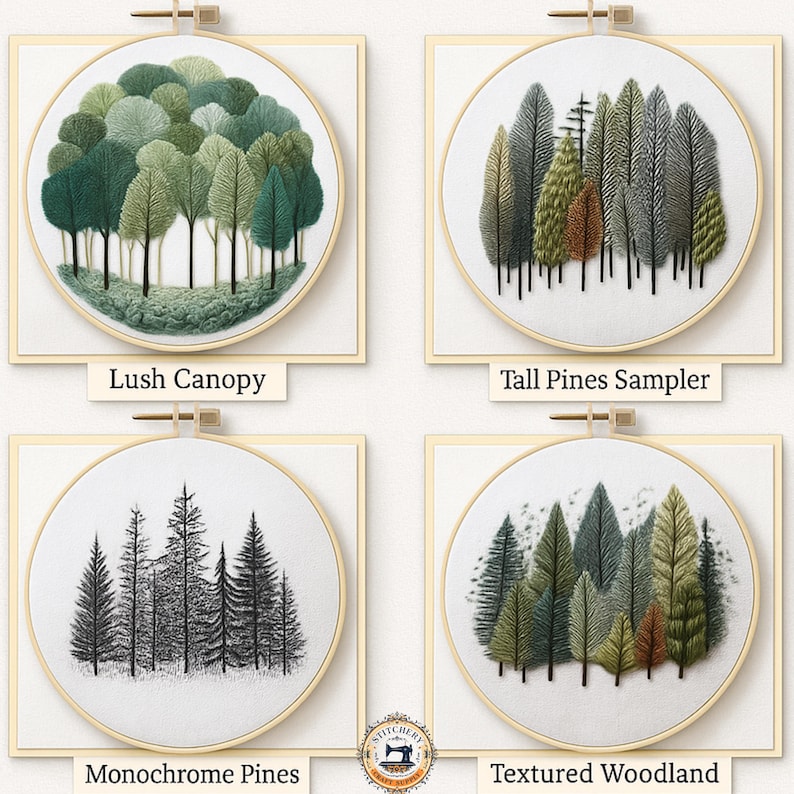 woodland nature landscape embroidery kits with tall pine trees embroidery kit for beginners