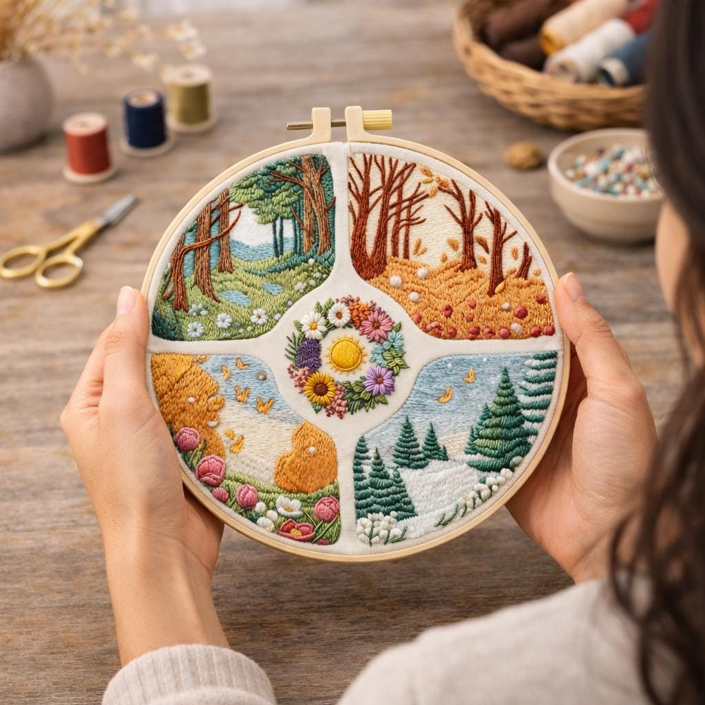 Four Seasons Embroidery Sampler Kit, Nature Landscape Hoop Art ...