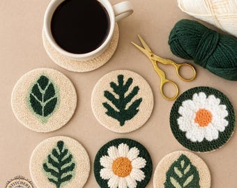 DIY Punch Needle Coaster Kit 6PCS, Beginner Punch Needle Set, Tufting Coaster Kit with Tools