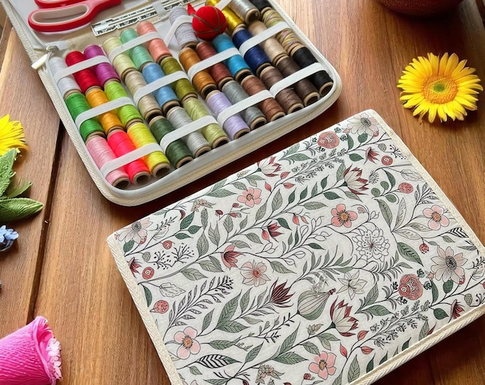 Complete Sewing Kit in Floral Case, Travel Sewing Repair Kit, Gift for Sewers, Portable Needle and Thread Set