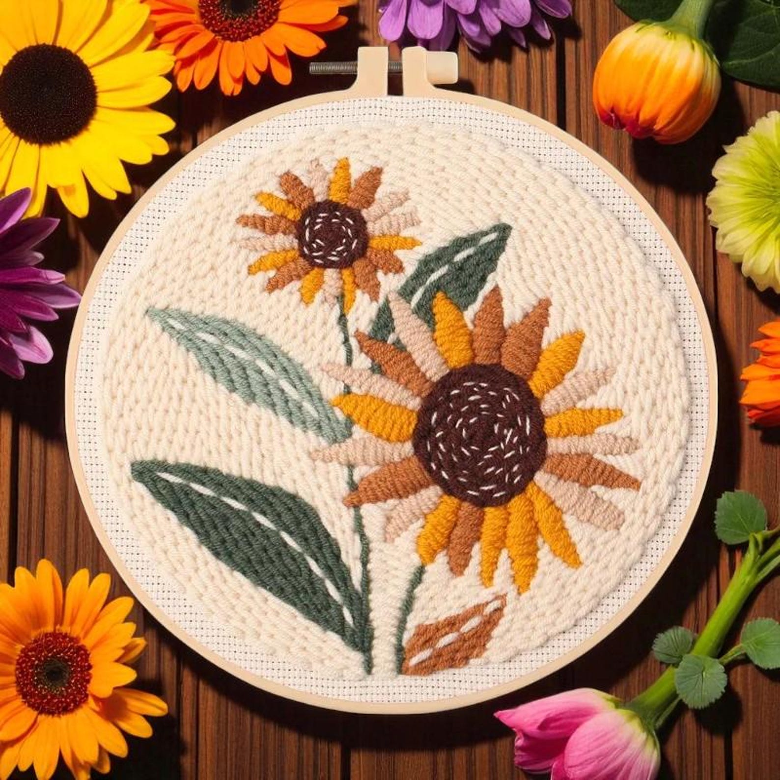 Tulip Punch Needle Kit for Beginners, DIY Floral Hoop Art With Yarn ...