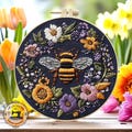 Bee Embroidery Kit for Beginners: Floral DIY Craft, Black Fabric