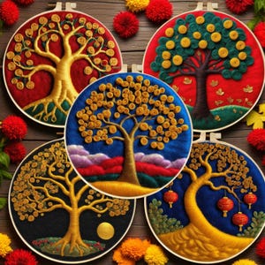 Golden Tree Needle Felting Kit for Beginners, Needle Felting Kit, Wool Felting Painting, Needlepoint Kit DIY Craft Kit, Wool Roving DIY