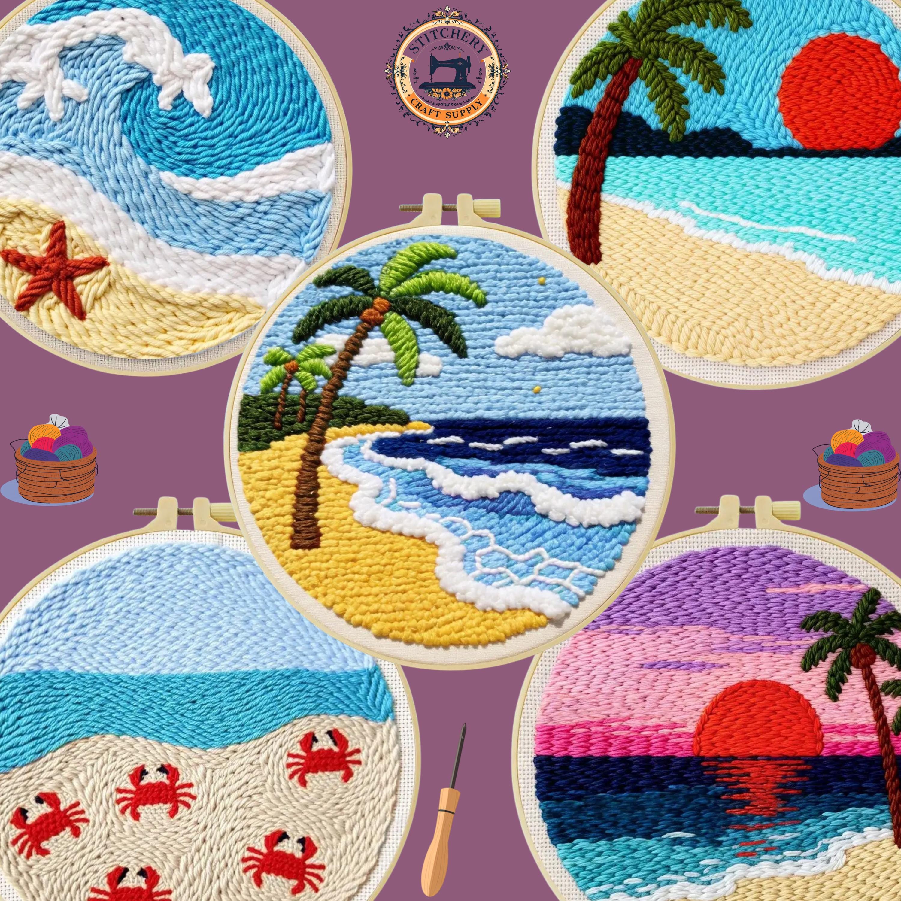 Beach Punch Needle Kit for Beginners: Tropical Ocean Designs, Coastal ...