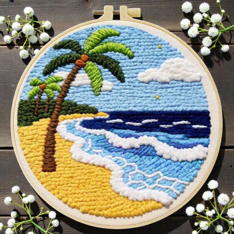 Beach Punch Needle Kit for Beginners: Tropical Ocean Designs, Coastal ...