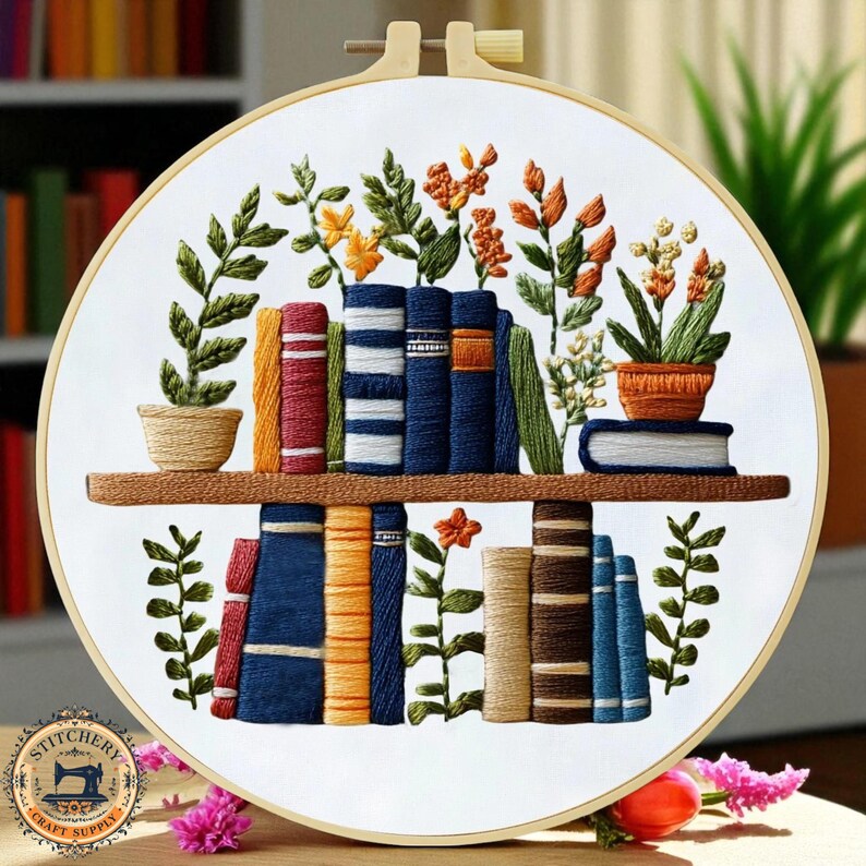 Bookshelf Embroidery Kit, Modern Plant Design, Beginner Needlework - Etsy