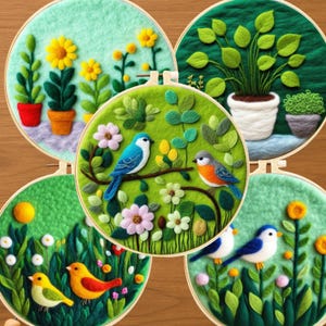 Beginner Needle Felting Painting Kit, Wool Felting, Needlepoint Kit DIY Craft Kit Modern Scenery Pattern Felting Painting Wool Roving Gift