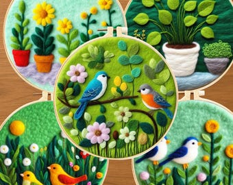 Beginner Needle Felting Kit, DIY Wool Painting, Scenery Landscape Pattern, Wool Roving Craft Gift, Modern Felt Art