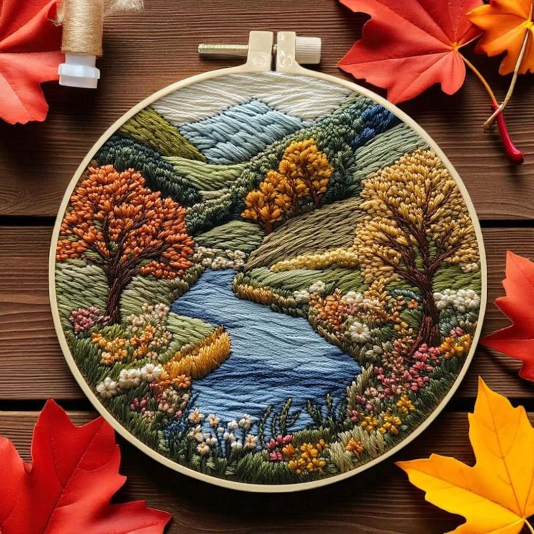 Vintage Landscape Embroidery Kit for Beginners, Scenic Nature DIY Hoop ...
