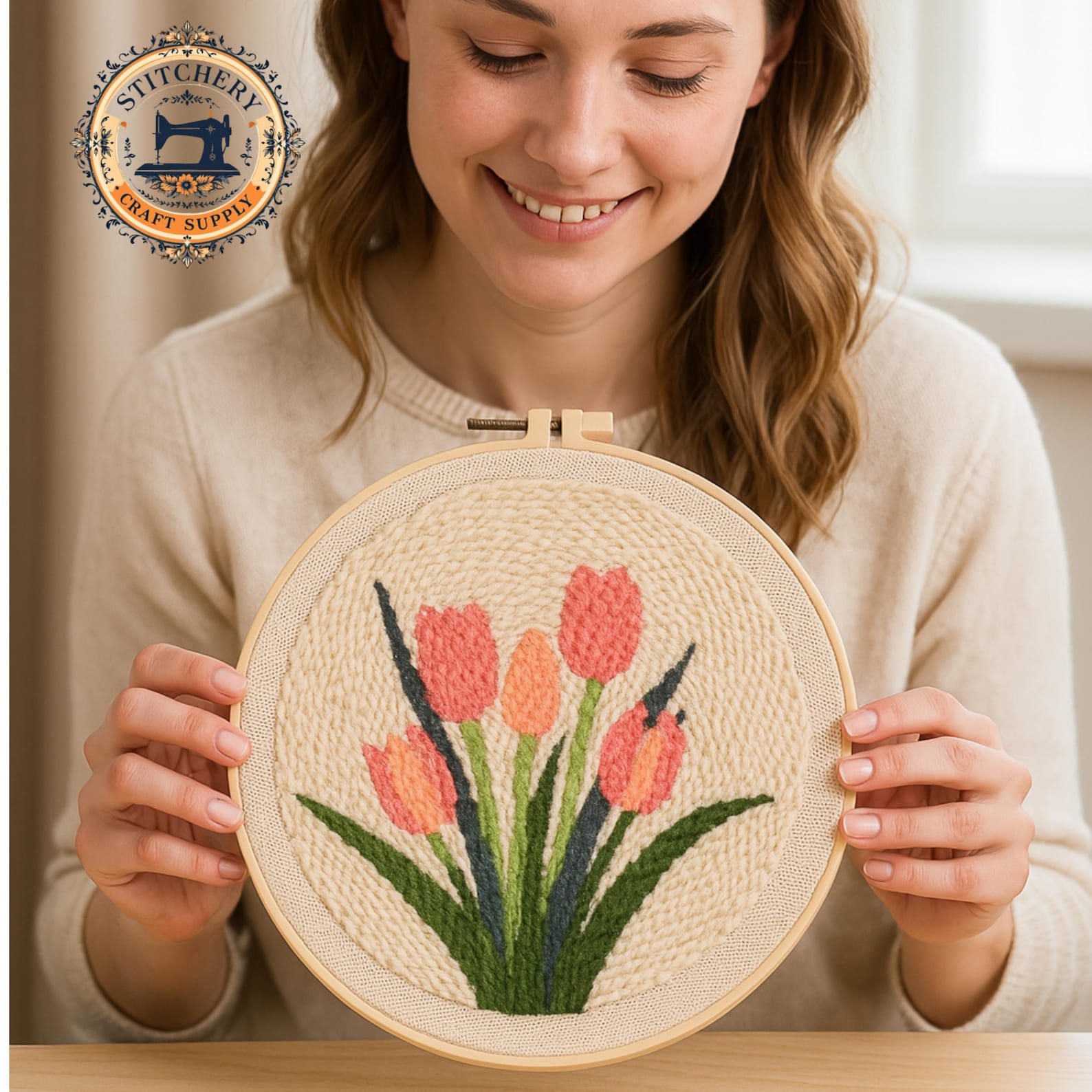 Tulip Punch Needle Kit for Beginners, DIY Floral Hoop Art With Yarn ...