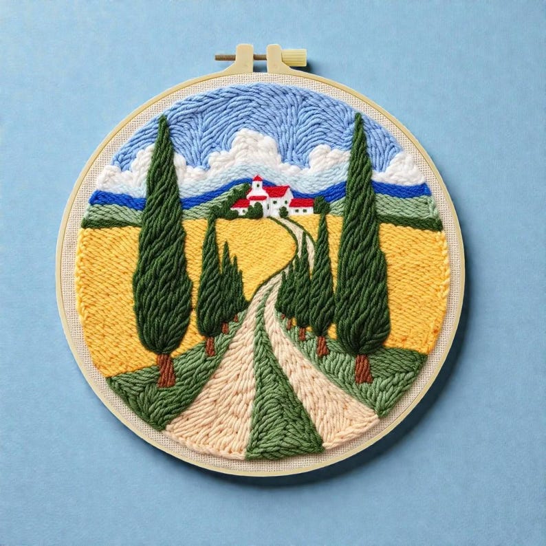 Nature Punch Needle Kit for Beginners, Landscape Floral DIY Hoop Art ...